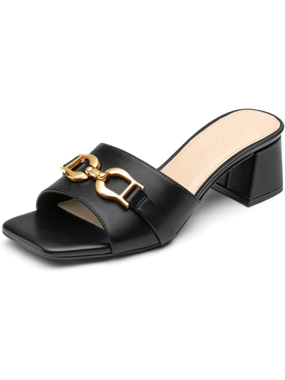 Women's Black Raffia Heeled Square Open Toe Slip On Mules Chunky Block Heel